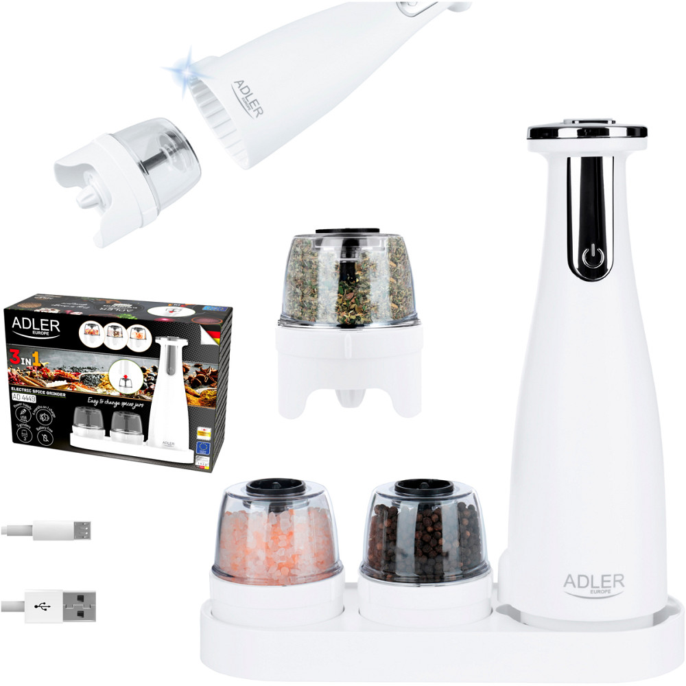 Млинок для спецій Adler AD 4449 white електричний/150мл/керамічні жорна/USB-C/3 змінні млинки/білий Винница - изображение 8