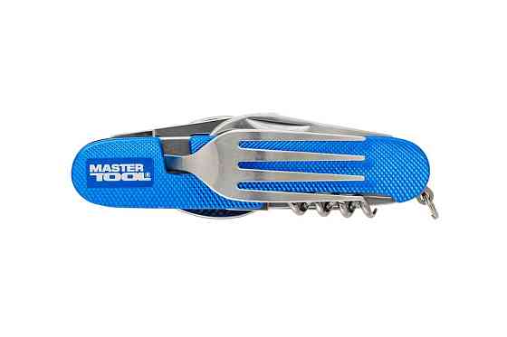Мультитул MASTERTOOL "Турист" 7в1 ніж/вилка/штопор/відкривача/дірокол алюмінієва ручка чохол 79-0426 Рівне