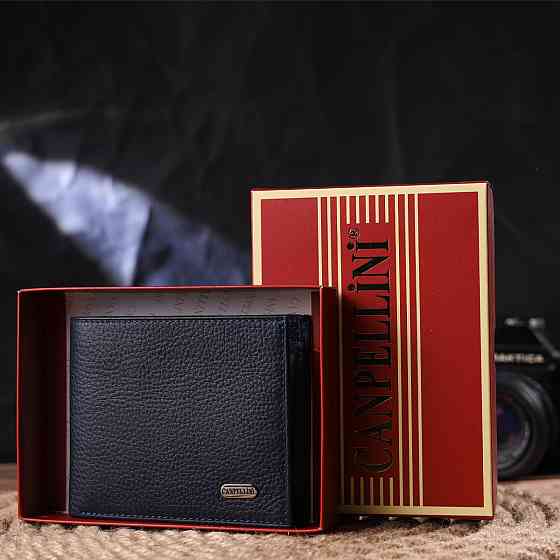 Вместительный кошелек для мужчин в два сложения из натуральной кожи флотар CANPELLINI 21581 Синий Киев