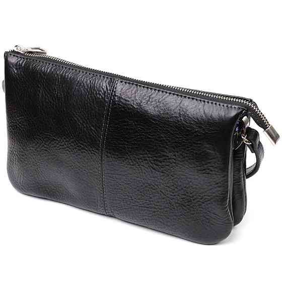 Якісний жіночий клатч із натуральної шкіри GRANDE PELLE 11658 Чорний Київ