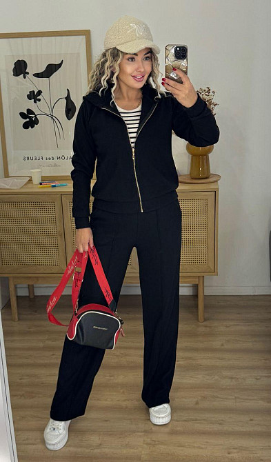 Женский теплый прогулочный костюм двойка: кофта и штаны вязка на трикотажной основе Черный, 50/52 Одесса - изображение 9