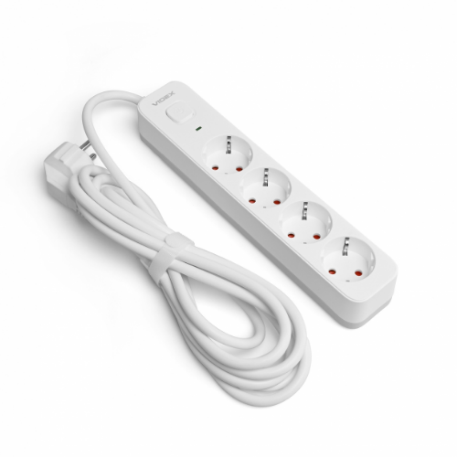 Мережевий подовжувач із заземленням 4 розетки 3м з кнопкою білий VF-PD43G-W Oncord Videx Житомир - изображение 4