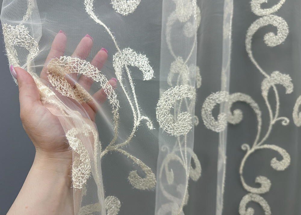 Тюль VR-Textil 1684т Фатин с вышивкой Молочный 300х270 см (42-0727) Киев - изображение 5