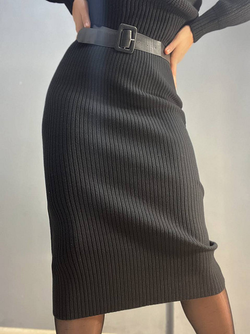 Юбка женская My fashion 6016 вязка рубчик ровная с ремнем 44-48 черная, черный, 44-48 Киев - изображение 11