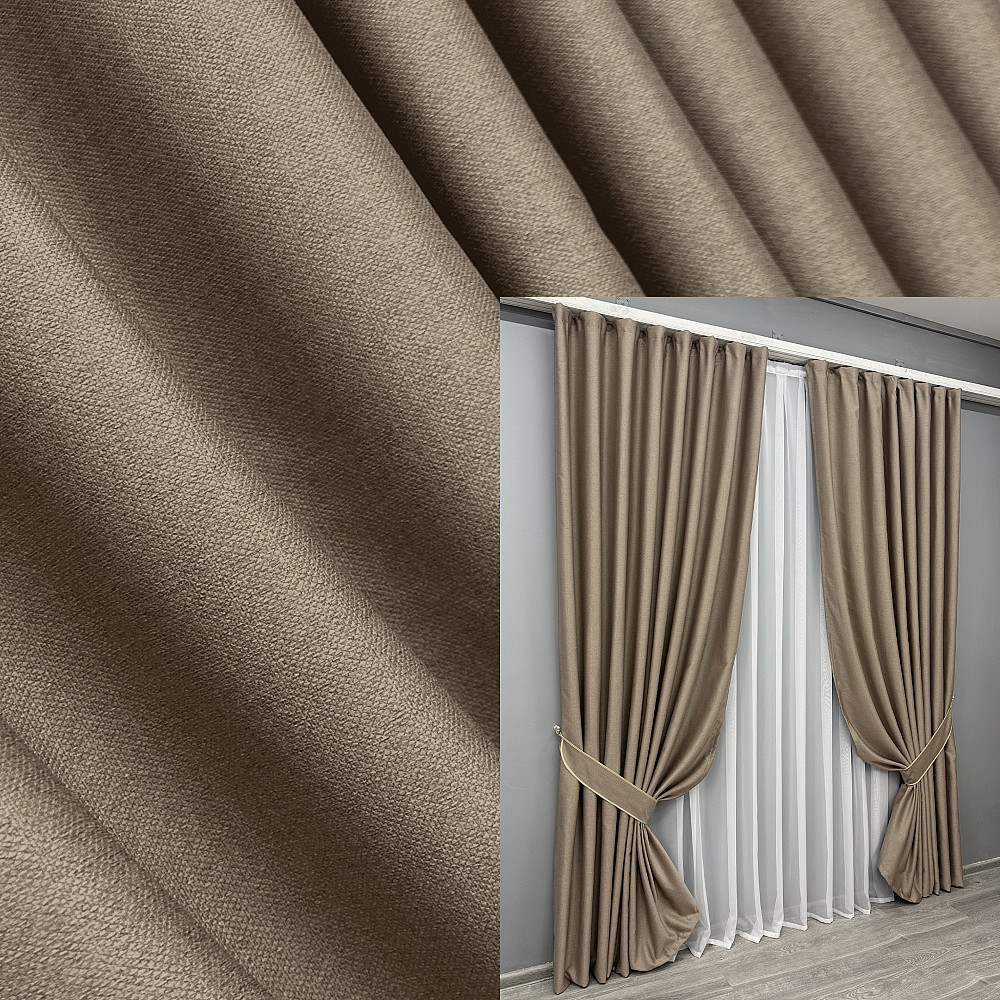 Комплект готовых штор VR-Textil Шенилл однотонный № 1906ш Светло-коричневый (32-266) Киев - изображение 1