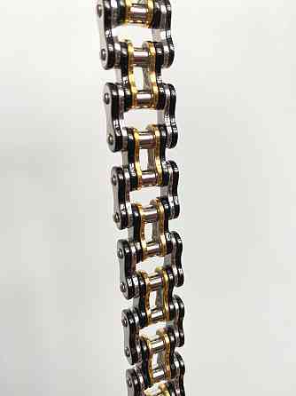 Чоловічий браслет RESTEQ з нержавіючої сталі у вигляді мотоциклетного ланцюга, чорний-золото-сріблястий Київ