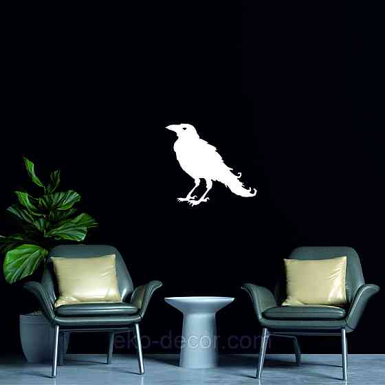 Декоративне настінне Панно «Ворон» Декор на стіну 70*63 см, Білий Київ