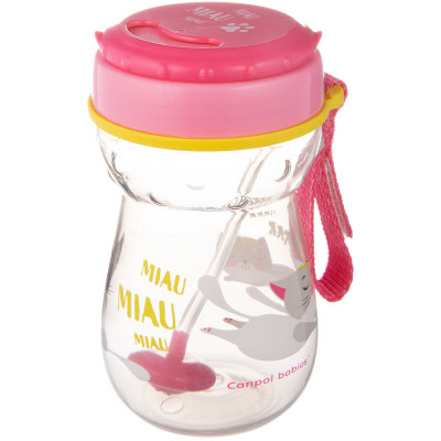 Поильник-непроливайка Canpol babies со складной силиконовой трубочкой и утяжелением 350 мл Котик Розовый (56/521) Винница - изображение 2