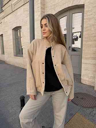 Женский стильный бомбер на кнопках кашемир баранец Беж Одесса