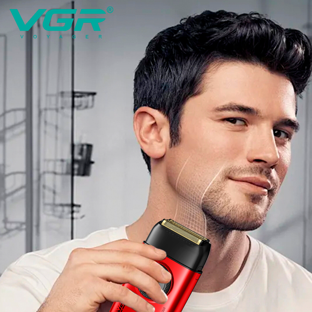 Электробритва аккумуляторная шейвер VGR V-378 9000RPM LCD + дорожная сумочка (Красный) Винница - изображение 10