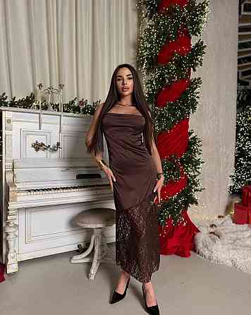 Жіноча чарівна романтична сукня  шовк + гіпюр Коричневий, 42/44 Одеса