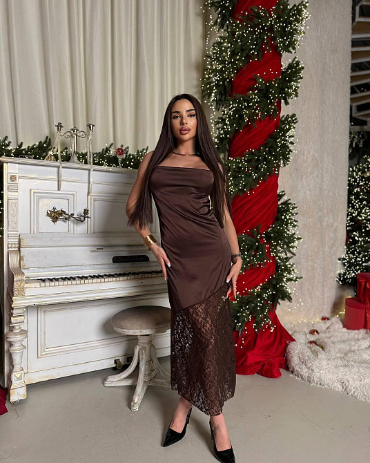 Женское обаятельное романтичное платье  шелк + гипюр Коричневый, 42/44 Одесса - изображение 1