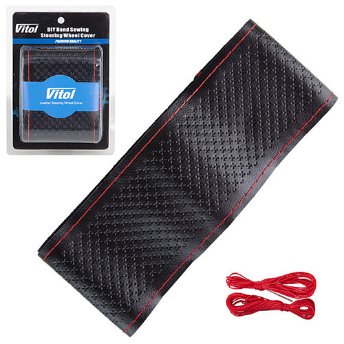 Чохол на кермо VLOD-SF030-1 M чорний шкіряний з одним швом, обшивний Харків - фото 1