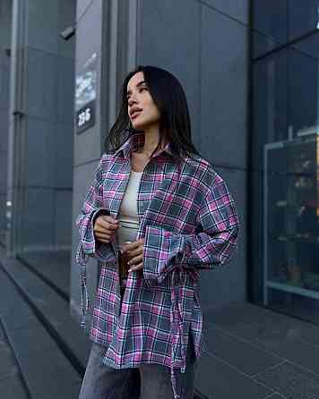 Жіноча базова сорочка кімоно оверсайз у клітинку турецька фланель Сірий Одеса