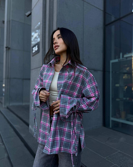 Жіноча базова сорочка кімоно оверсайз у клітинку турецька фланель Сірий Одеса - фото 3