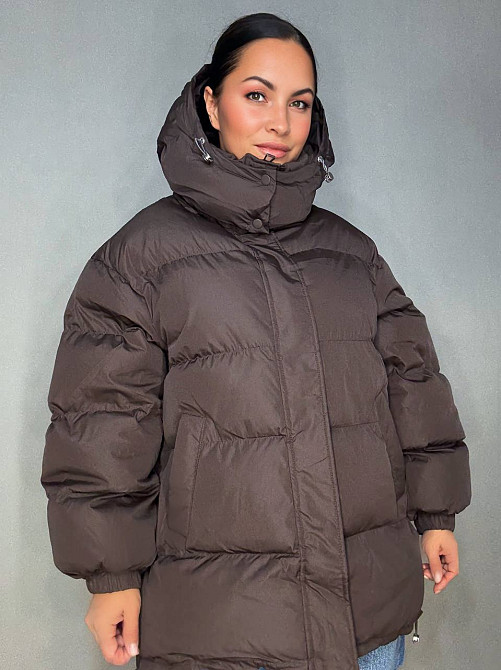 Куртка жіноча Lady Yep 10008 довга оверсайз пуффер з капюшоном коричнева, коричневий, 44 Київ - фото 20