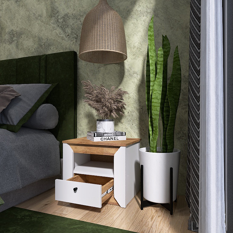 Тумба приліжкова Еверест Нордік-500 Білий + Дуб крафт золотий (DTM-5543) Дніпро - фото 5