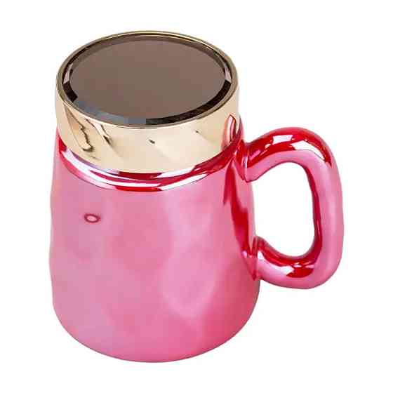 TS Kitchen Чашка з кришкою 450 мл порцелянова в дзеркальній глазурі Малинова HP7195R Киев