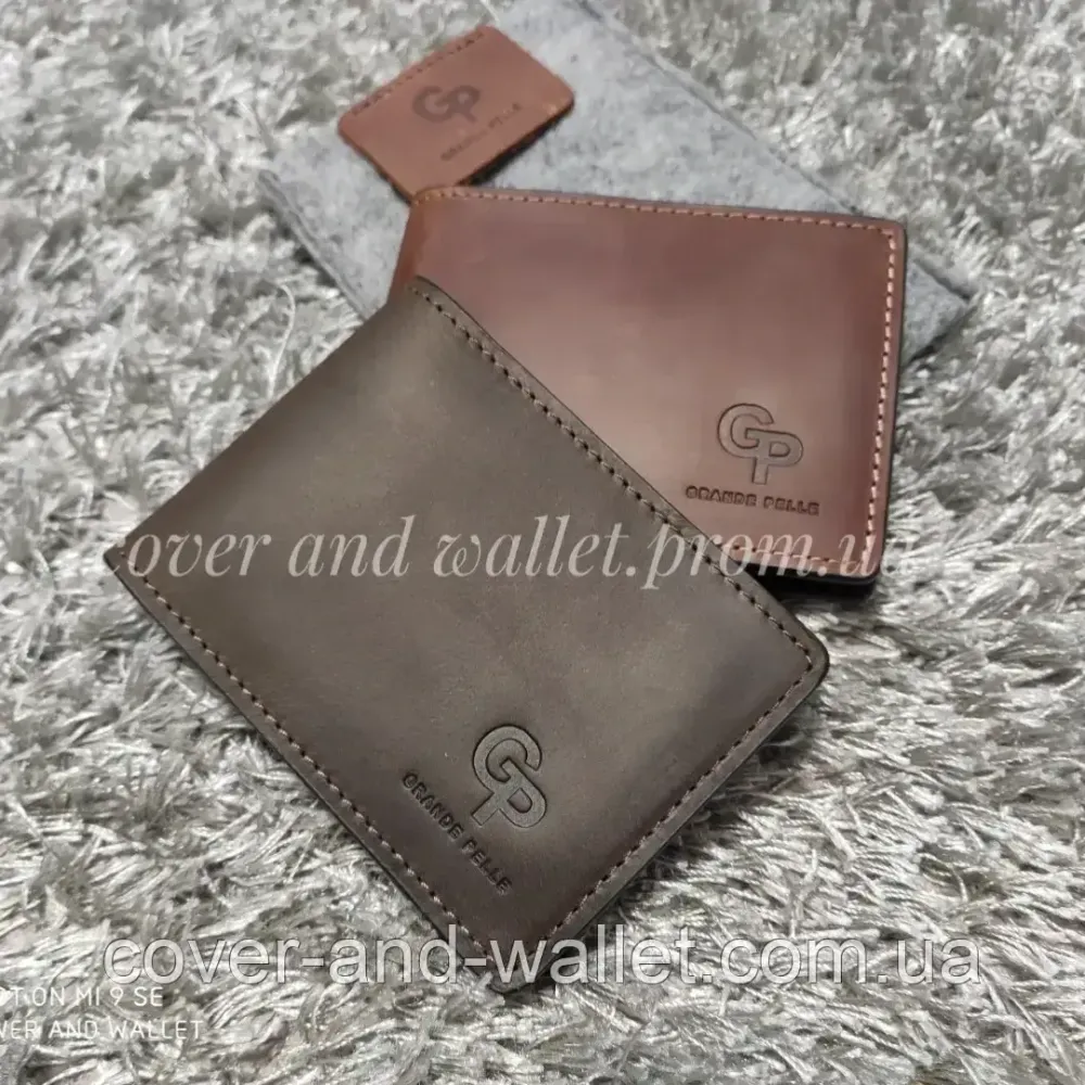 Затискач для грошей із прозорим відділенням із вінтажної шкіри коричневого кольору Grande Pelle Київ - фото 2