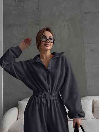 Жіночий теплий оверсайз комбінезон Фліс Полар Графіт Одеса