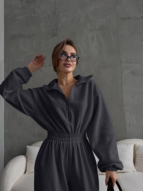 Женский теплый оверсайз комбинезон Флис Полар Графит Одесса - изображение 3