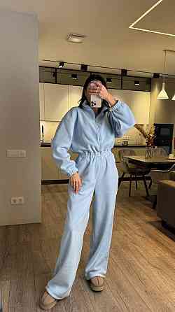 Жіночий повсякденний теплий комбінезон із флісу Блакитний Одеса