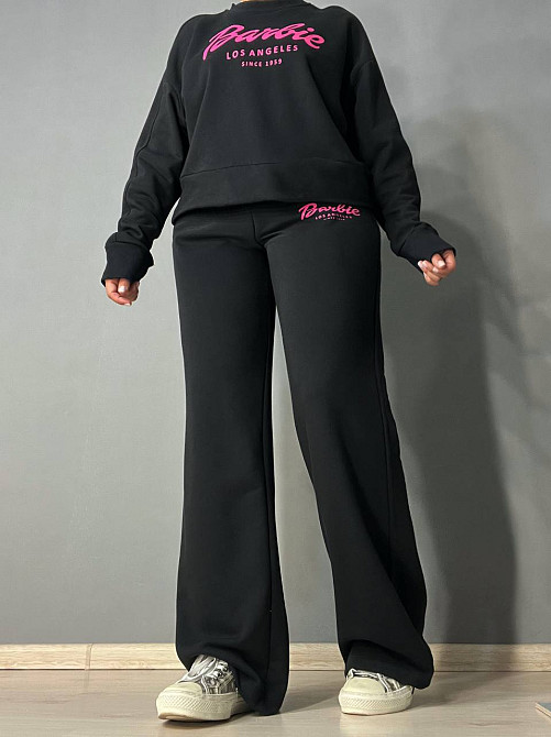 Костюм женский Quzen 485-485 Barbie оверсайз свитшот и брюки палаццо черный, черный, S Киев - изображение 6