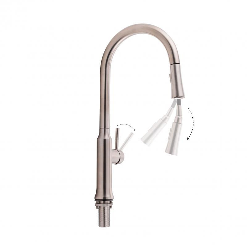 Смеситель для кухни Qtap Baruska с выдвижным изливом, нержавейка QTBAR9137103UN Brushed Nickel PVD Харьков - изображение 3