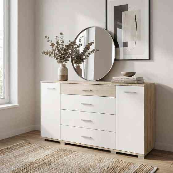 Комод для гостиной Эверест Бриз К-6 (телескопы) 130х38х72.5 Дуб сонома/Белый (DTM-073867) Львов