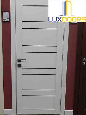 Двери Дублин Белый Полотно с черным стеклом, покрытие VINIL Киев