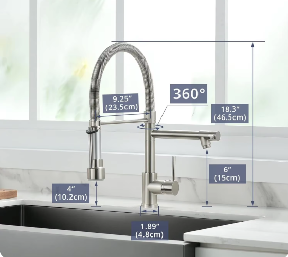 Змішувач для кухні з латунний з висувним і стаціонарним зливом з нержавіючої сталі, матовий нікель Кам'янець-Подільський