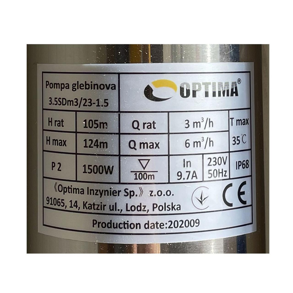 Насос свердловинний з підв, стійк, до піску OPTIMA 3,5SDm3/23 1,5 кВт 124м кабель 1,5м NEW (000021131) Київ - фото 7