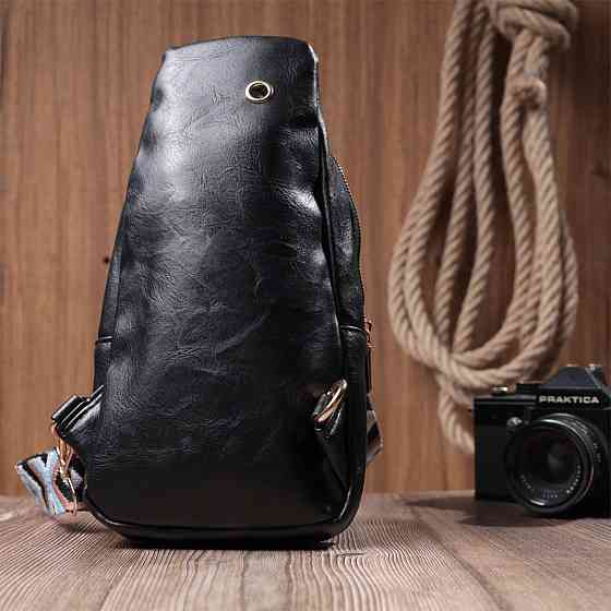 Практична жіноча слінг сумка через плече з екошкіри Vintage 22754 Чорний Київ