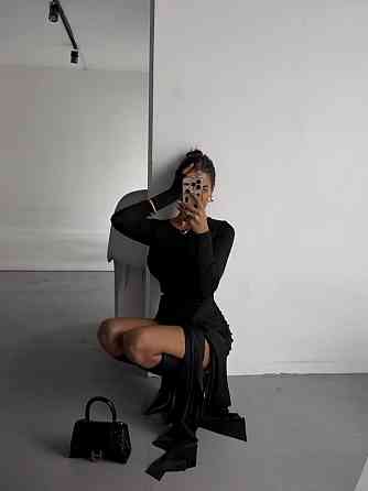 Жіноче мініплаття з поясом-шлейфом мікродайвінг Чорний, 46/48 Одеса