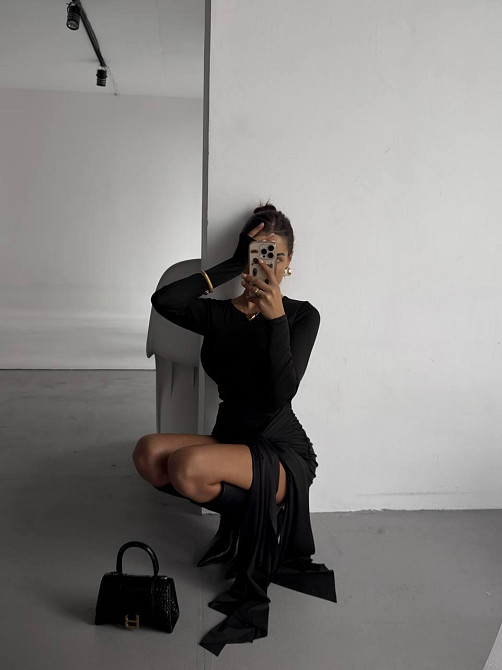 Жіноче мініплаття з поясом-шлейфом мікродайвінг Чорний, 46/48 Одеса - фото 5