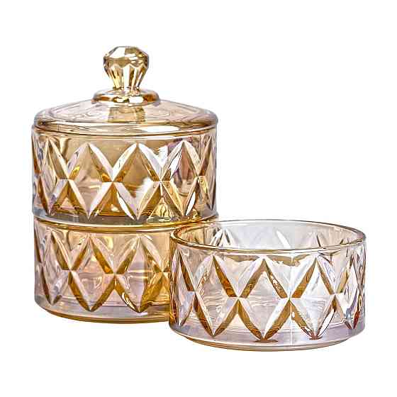 Цукерниця трирівнева Ø 10 см скляна з кришкою коричневая HP-YH-80 Коломия