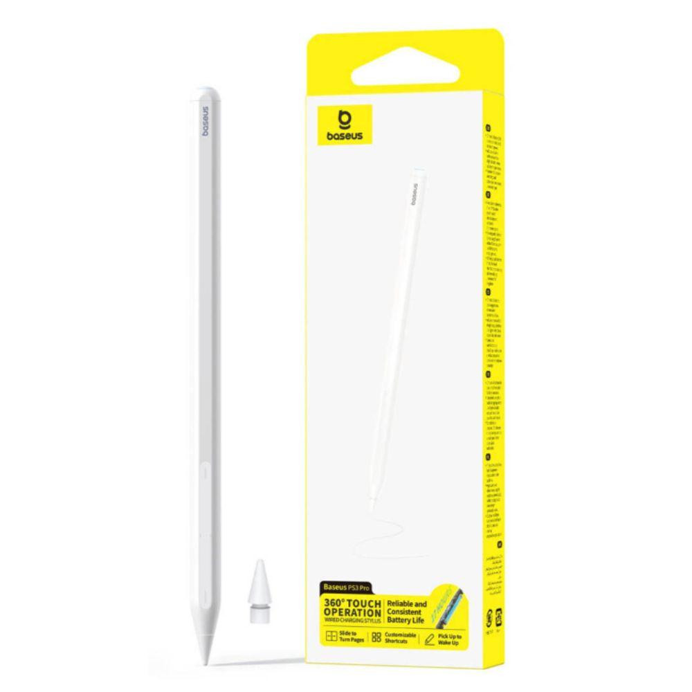 Стилус Baseus Smooth Writing PS3 Pro 360° Touch Operation Wired Charging Stylus Moon White (With Type-C*1 Cable and Tip*1) Одеса - фото 2