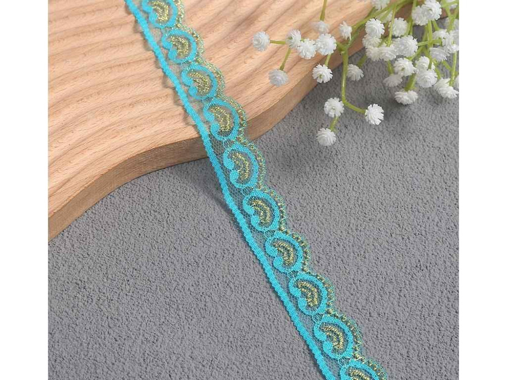 Кружево сетка, 10м 2,3см бирюзовый с золотом ТМ Китай Киев - изображение 1