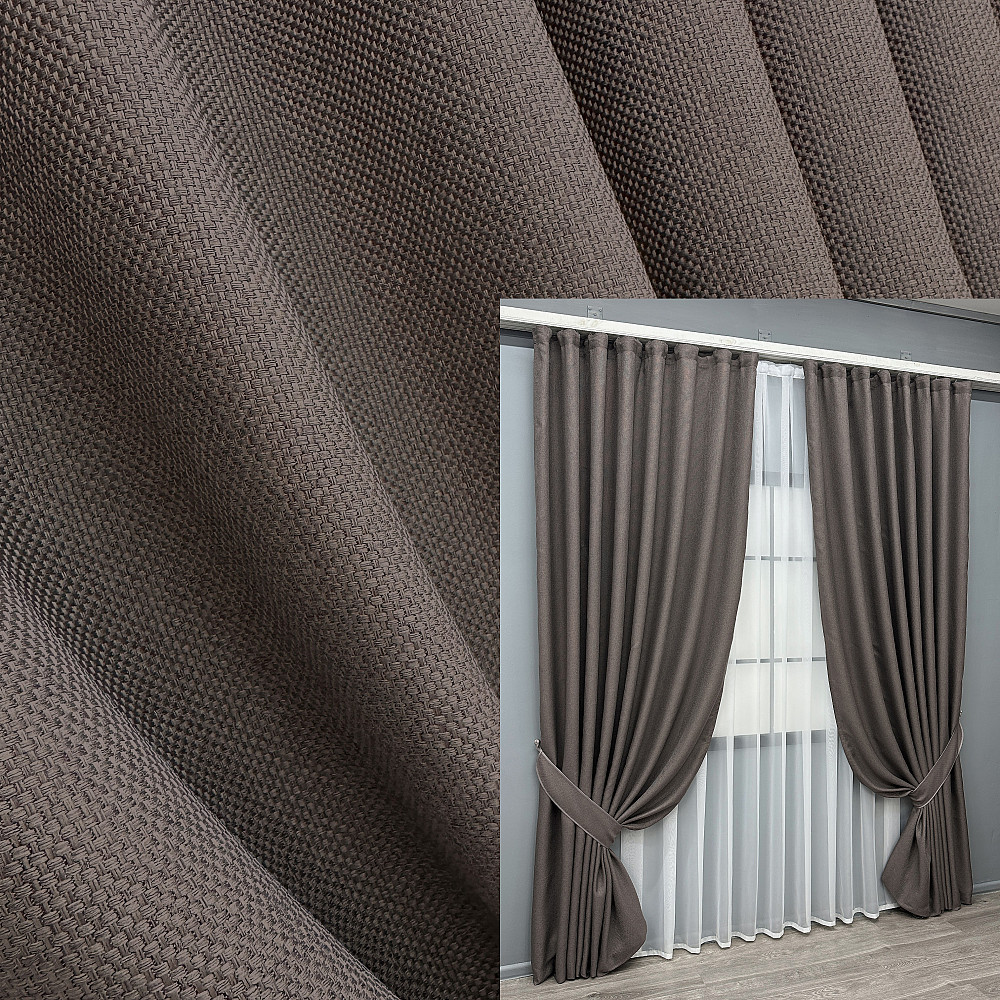 Комплект готових штор VR-Textil Льон-блекаут Льон Мішковина № 1160ш Сіро-коричневий 100х270см 2 шт (31-539) Київ - фото 9