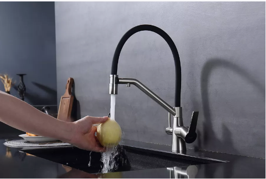 Змішувач для кухні Mixxus FUL-021 REFL.BLACK на дві води з гнучким чорним виливом з нерж. сталі SUS304 (MX0787) Чернівці - фото 4