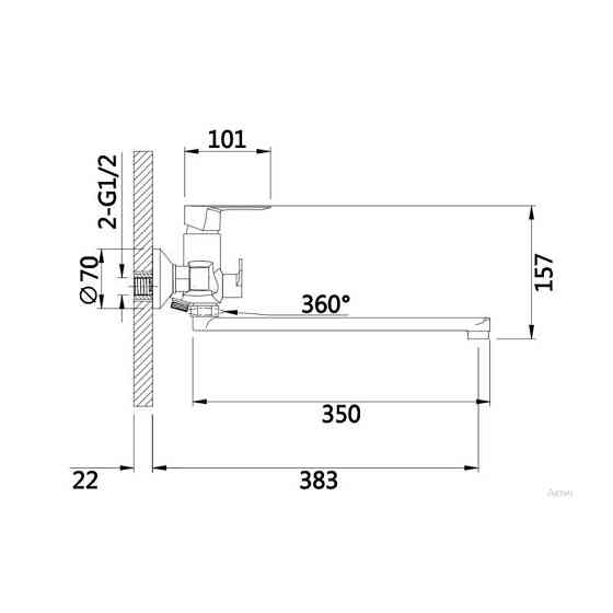 Змішувач для ванни з душовим гарнітуром Lidz Latwa 005 з поворотним виливом хром. Київ
