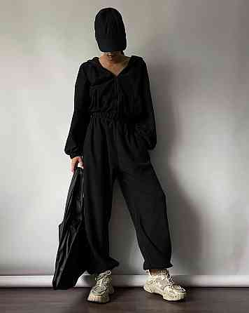 Женский теплый прогулочный костюм двойка: кофта и штаны микрофлис Черный Одесса