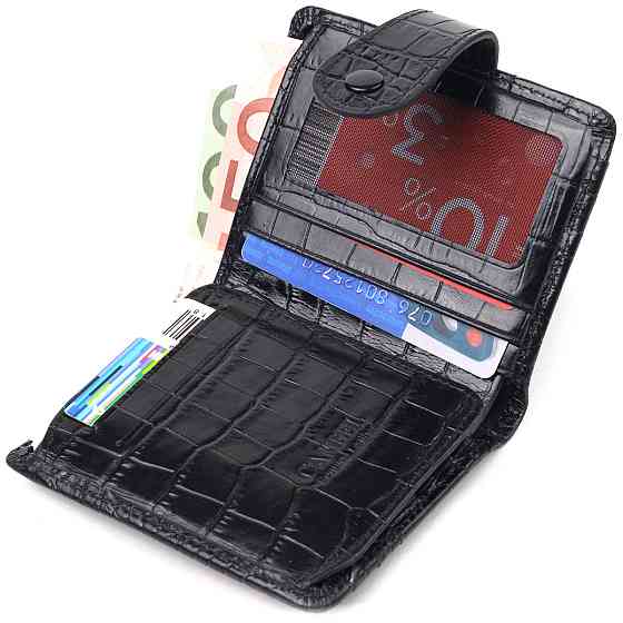 Компактный кошелек из натуральной кожи с тиснением под крокодила CANPELLINI 21684 Черный Киев