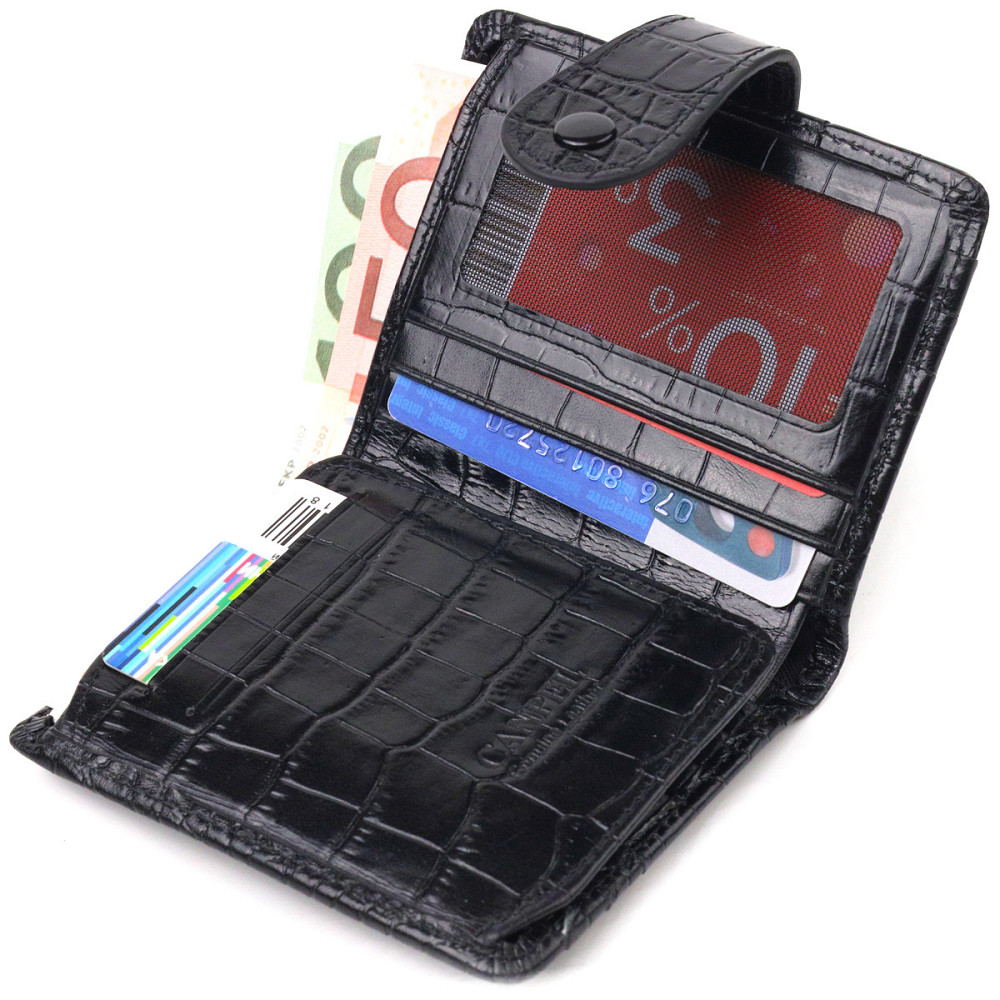 Компактный кошелек из натуральной кожи с тиснением под крокодила CANPELLINI 21684 Черный Киев - изображение 3