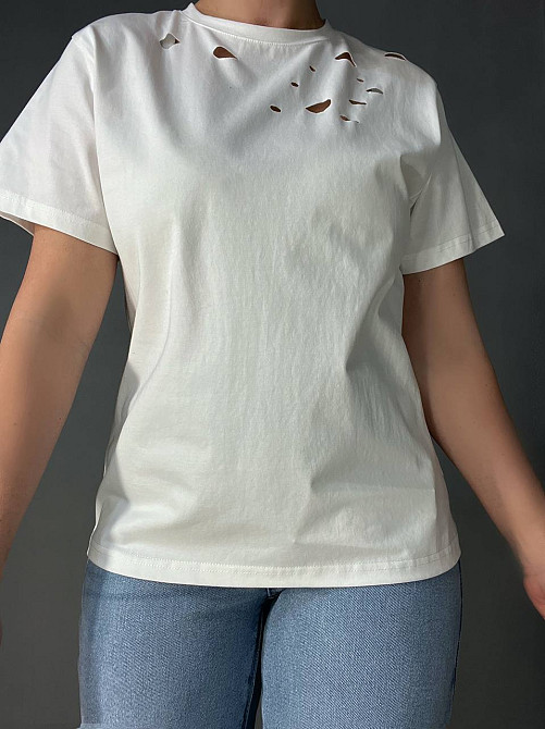 Футболка женская A-N 2528 с порезами one size, белый, one size Киев - изображение 8