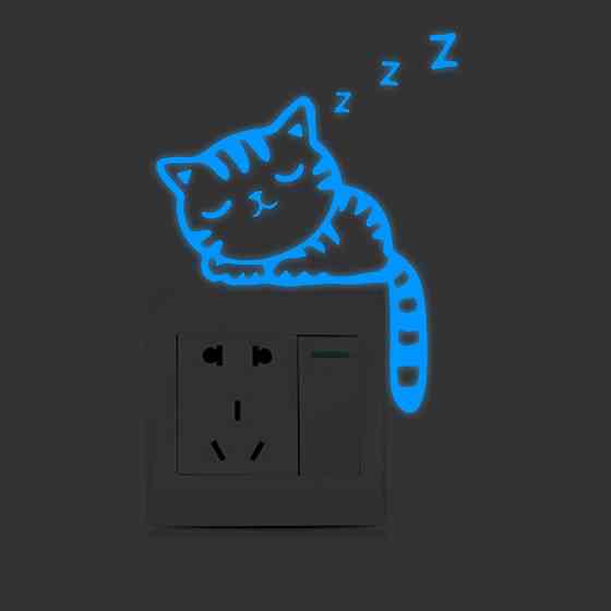 Фосфорна наклейка Кіт спить 12 на 7 см блакитний Київ