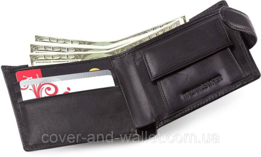 Чоловічий класичний гаманець із чорної гладкої шкіри ST Leather Київ - фото 3