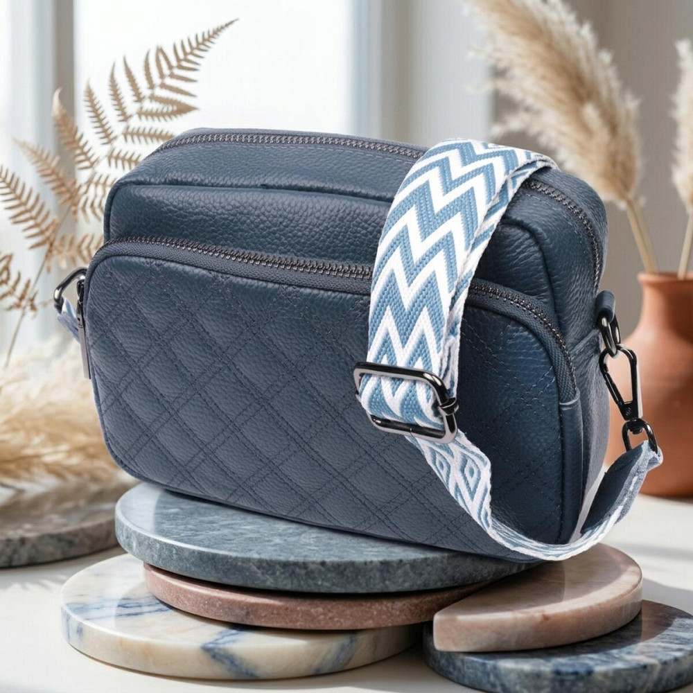 Стильна жіноча сумка прошита ромбами на лицьовій стороні з натуральної шкіри Vintage 22636 Синя Київ - фото 11