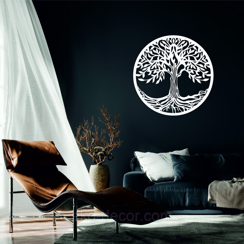 Декоративное настенное 3D Панно «Дерево в кругу» Декор на стену с объемом 50*50 см, Белый Киев - изображение 1
