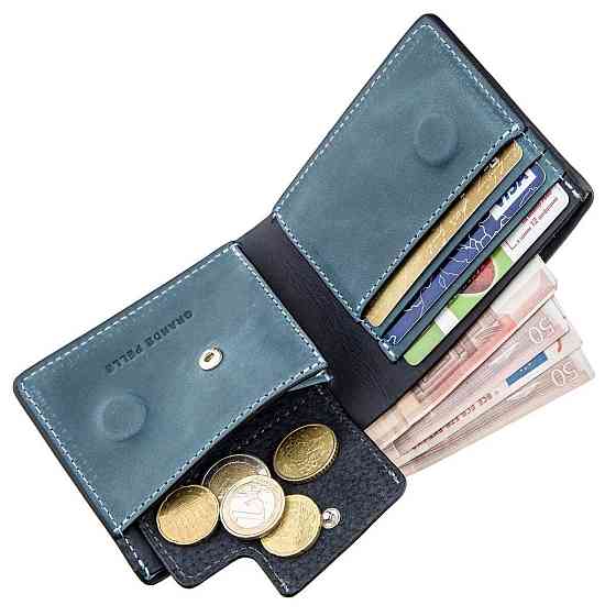 Оригинальное портмоне комби двух цветов унисекс на магните GRANDE PELLE 11210 Синее Киев